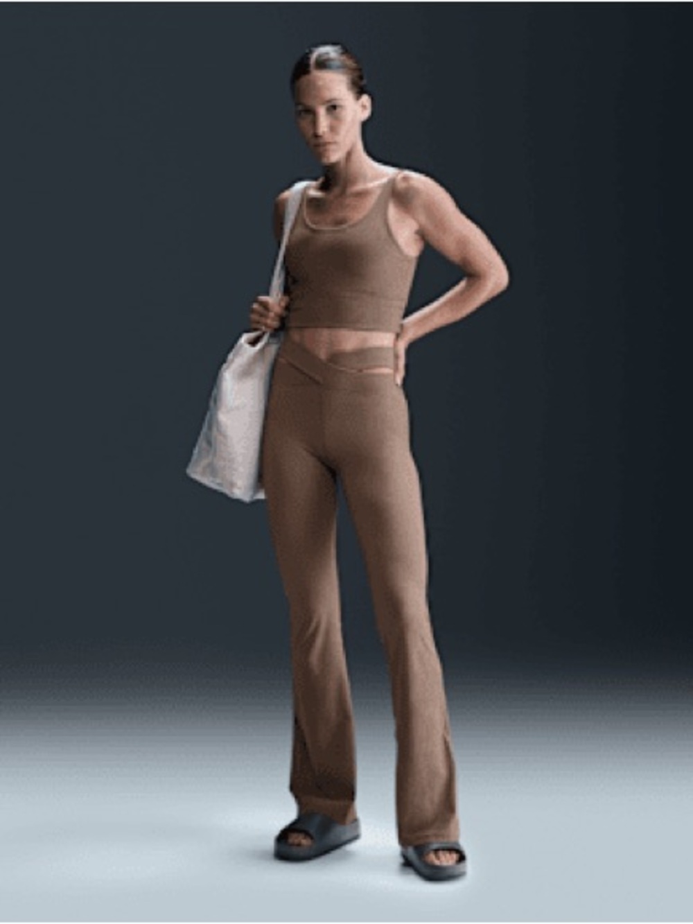 Nike Brown Flare Yoga Pants with Cutout Waist and Top